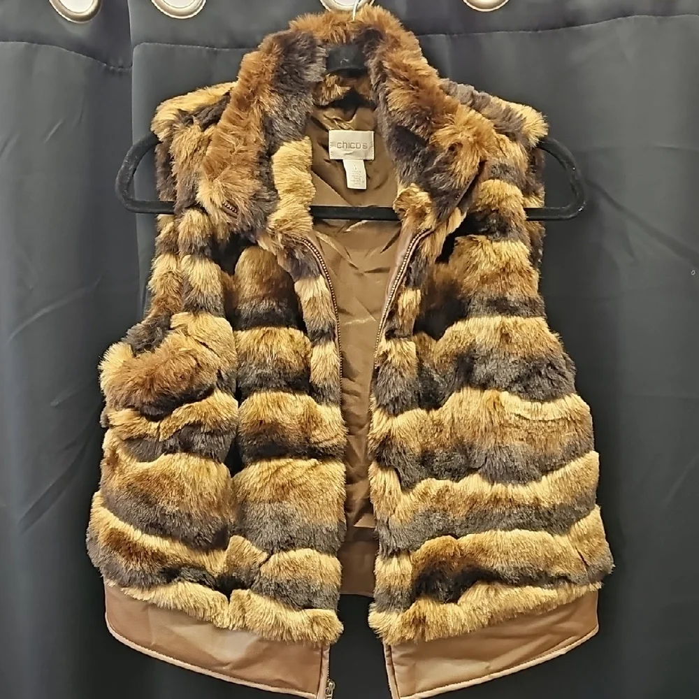 Chico's, Brown, Teddy, Vest, Faux Fur, Animal, Holiday, Casual, Party, Winter